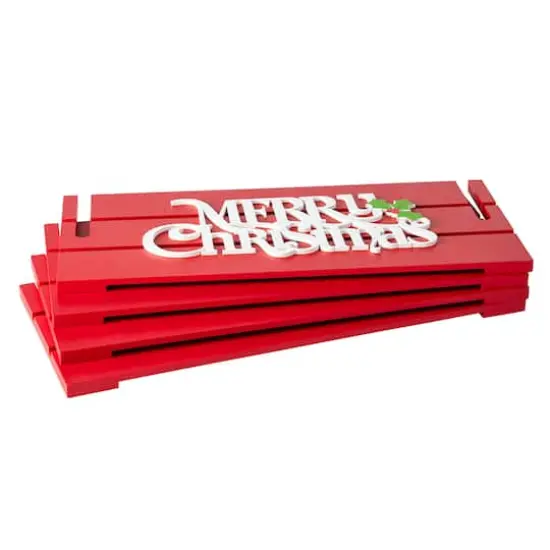 Glitzhome&reg; Red Merry Christmas Crate Tree Collar {7}
