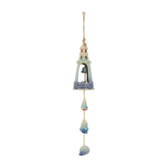 23" Blue Ceramic Light House Ombre Windchime with Shell & Starfish Accents {1}