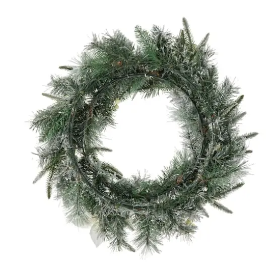 Glitzhome&reg; 24" Pre-Lit Snow Flocked Greenery Pine Poinsettia Christmas Wreath {9}