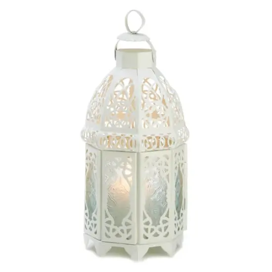12" White Lattice Moroccan Style Candle Lantern {1}