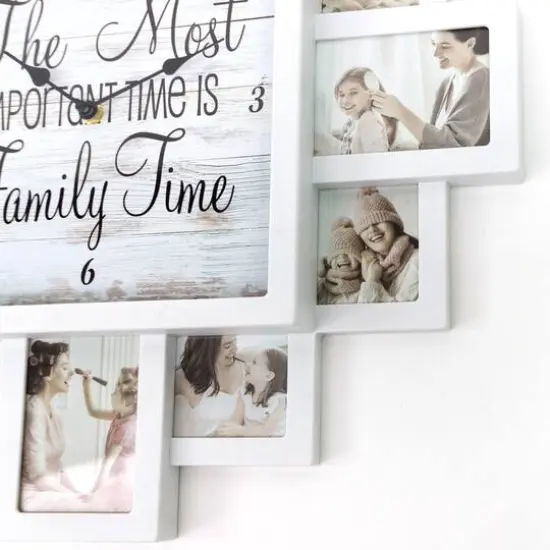 White Farmhouse Shabby-Chic "Family Time" Picture Frame Wall Collage Clock {6}