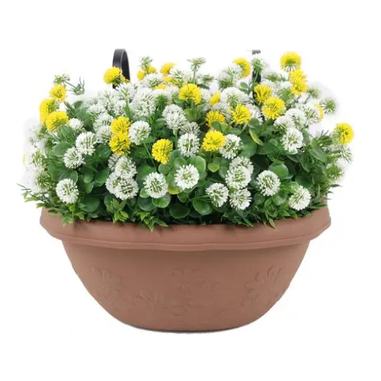 12" Faux Flowers in Hanging Basket, 2ct. Yellow/White {1}
