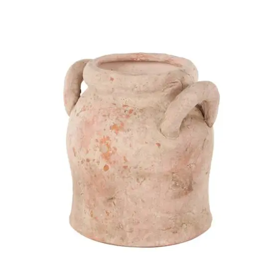 8.25" Pink Ceramic Antique Style Distressed Decorative Vase with Handles {8}