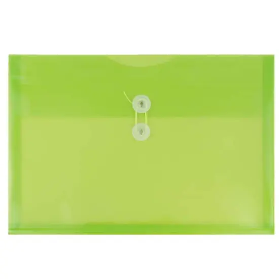 JAM Paper Letter Booklet Plastic Envelopes with Button & String Tie Closure, 12ct. Lime Green {1}