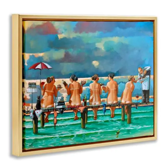 Stupell Industries Women on Dock with Tan Lines Floater Framed Art Gold {4}