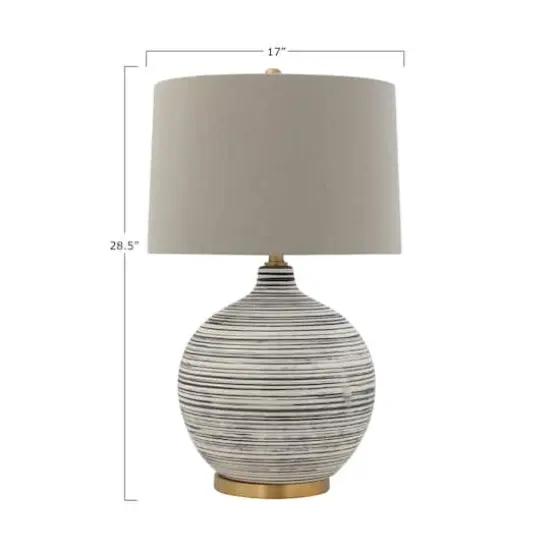 Hello Honey&reg; Textured Black & White Striped Ceramic Table Lamp with Grey Linen Shade {4}