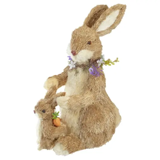 14" Sisal Mommy & Baby Bunny Easter Figure {1}