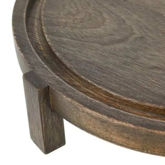 12.5" Dark Brown Mango Wood Cake Stand with Glass Cloche {8}