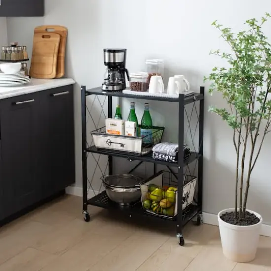 Organize It All Black 3-Tier Foldable Metal Rack with Wheels {12}