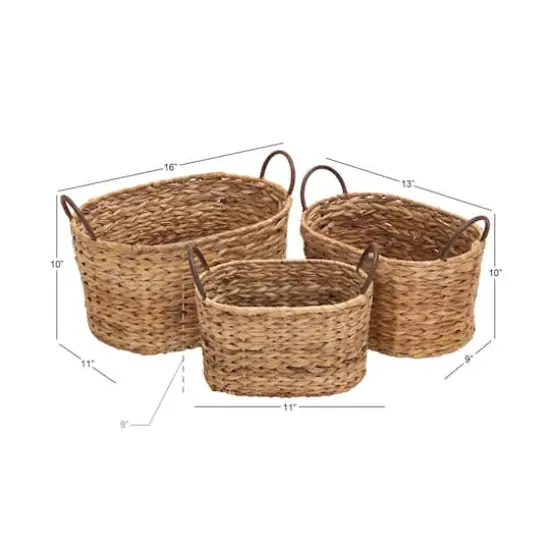 Brown Metal Natural Storage Basket Set {6}