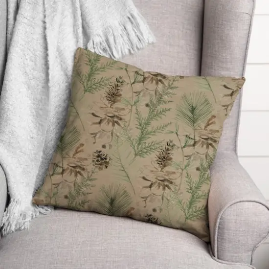 Pinecones & Greenery on Brown Square Throw Pillow {4}