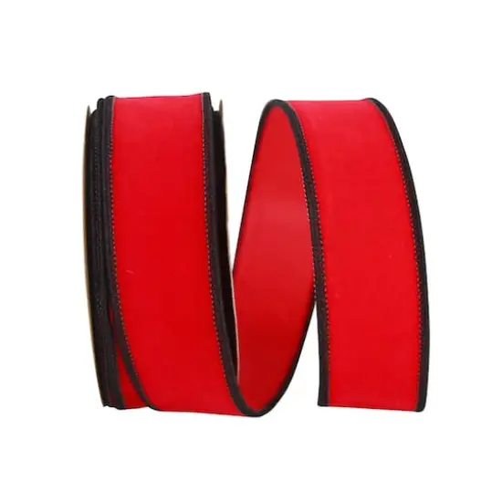 The Ribbon Roll 1.375" x 10yd. Velvet Wired Ribbon Hot Red/Black {1}