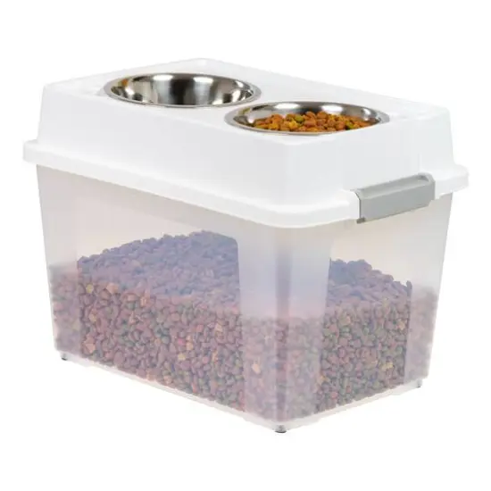 IRIS Clear, White, Gray 45qt. Airtight Elevated Feeder Storage Container {1}