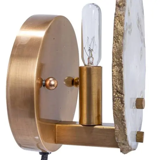 Hello Honey&reg; 6" Natural & Brass Finish Agate & Metal Wall Lamp {9}