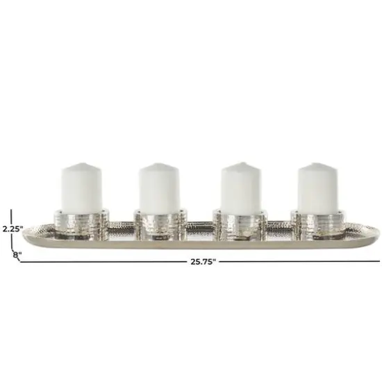 26" Stainless Steel 4 Candle Candelabra with Attached Tray Silver {9}