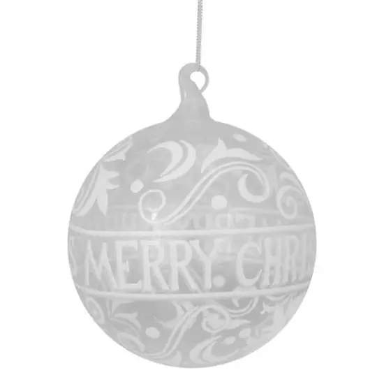 6" Clear & White "Merry Christmas" Glass Ball Ornament {4}