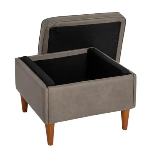 Hello Honey&reg; Atley Ash Gray Vegan Leather Upholstered Modern Storage Ottoman {3}