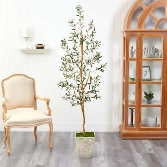 6ft. Olive Artificial Tree in Country White Planter {4}