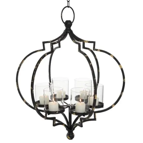 19'' Iron Farmhouse Hanging Candle Holder Black {4}