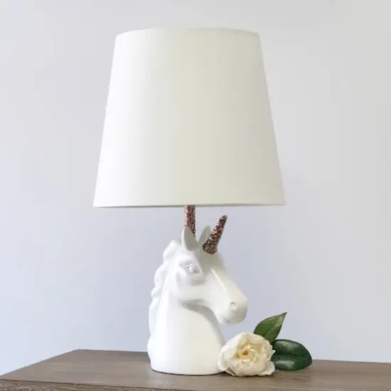 Simple Designs 15.5" Unicorn Table Lamp White/Rainbow Glitter {5}