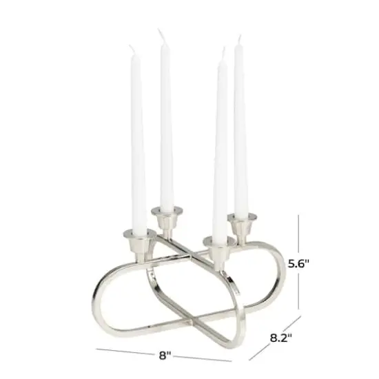 8" Silver Stainless Steel Overlapping Oval Geometric Candelabra {6}