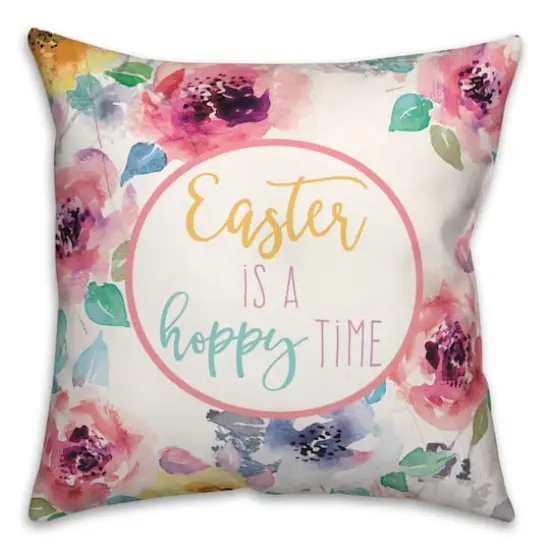 Easter Is a Hoppy Time Floral Throw Pillow {1}
