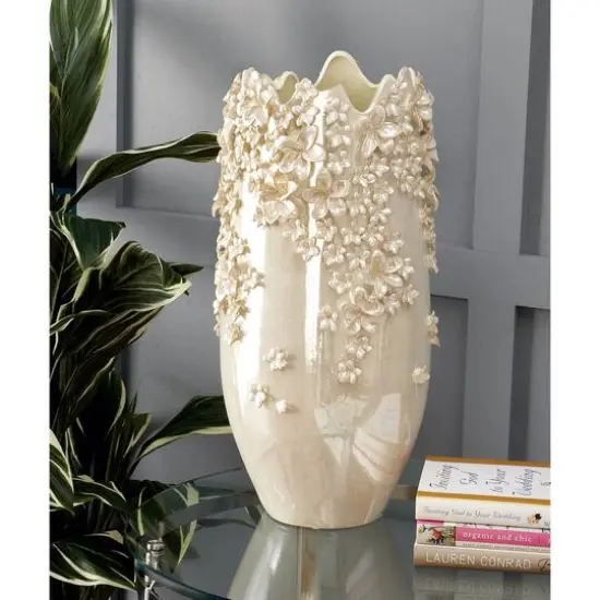 Cream Ceramic Farmhouse Vase, 16" x 9" x 9" {10}