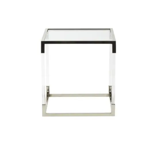 20.25" Silver Metal Floral Cube Shaped Accent Table with Clear Glass Top {7}