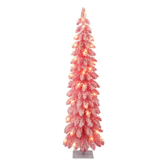 4ft. Pre-Lit Flocked Pink Alpine Artificial Christmas Tree, Clear Lights {1}