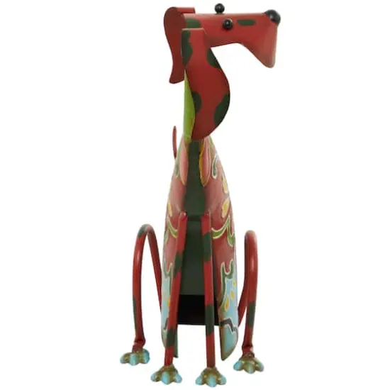 17" Multicolor Metal Dog Garden Sculpture with Floral Pattern {3}