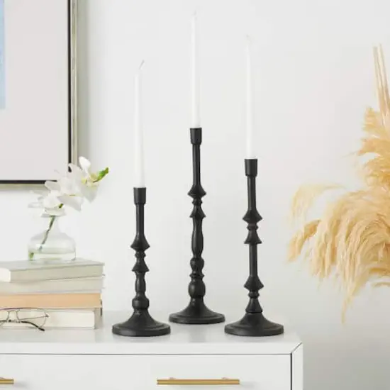 Black Metal Turned Style Candle Holder Set {3}