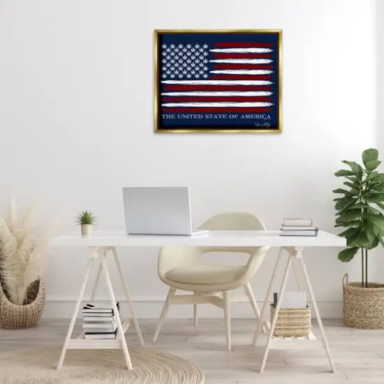 Stupell Industries Herb America Flag Floater Framed Art Gold {3}