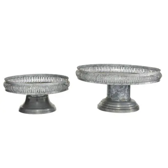 Set of 2 Grey Metal Farmhouse Cake Stand, 16", 12" {6}