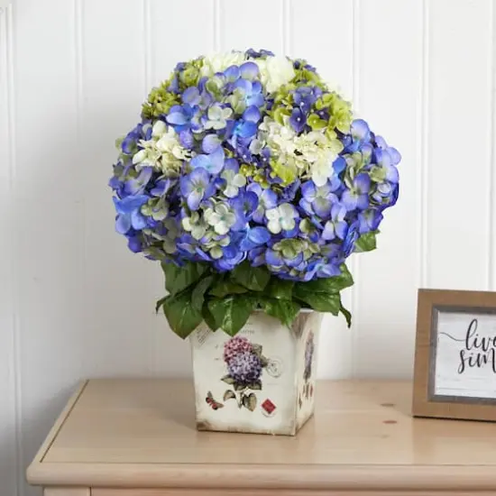 19" Mixed Hydrangea Arrangement in Floral Planter {3}