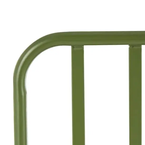 44.25" Green Metal Slatted Outdoor Bench with Curved Armrests {5}