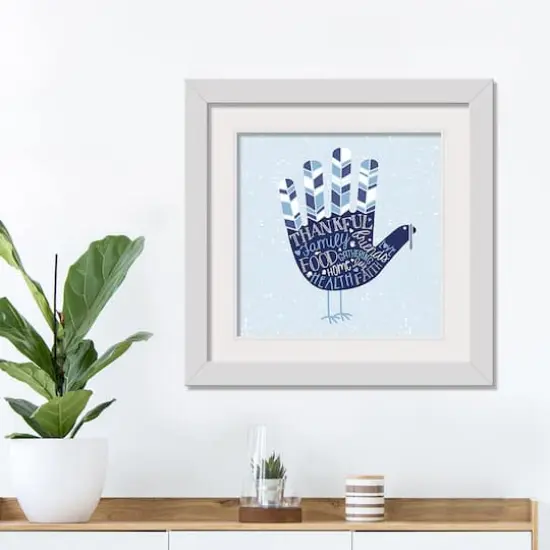 Blue Hand Turkey Fall Print in White Frame {1}