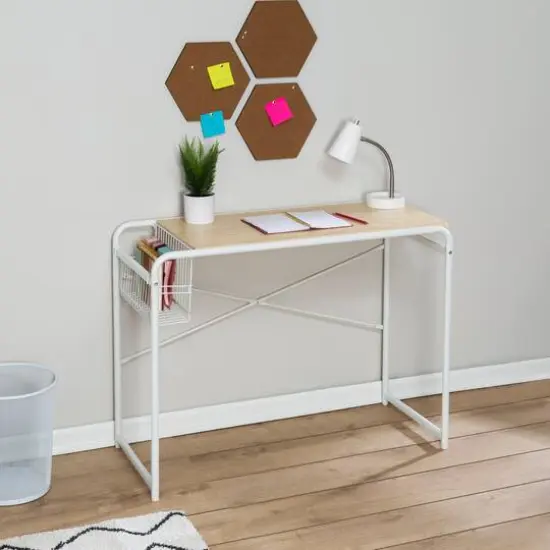 Honey Can Do White Home Office Computer Desk With Side Basket {1}