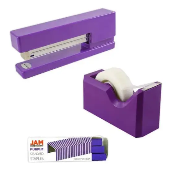 JAM Paper Stapler, Tape Dispenser & Staples Office Trio Kit Purple {1}