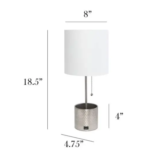 Simple Designs 18.5" Hammered Metal Container Base Table Lamp with USB Charging Port White/Brushed Nickel {4}
