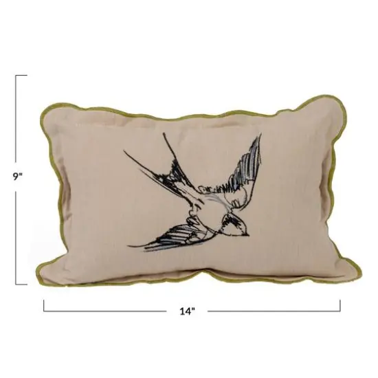 Hello Honey&reg; Embroidered Bird Cotton Chambray Printed Lumbar Pillow with Patterned Back & Scalloped Edge {4}