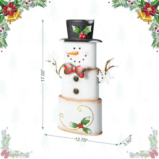 Glitzhome&reg; 17" Metal Stacked Box Snowman Table D&eacute;cor {7}