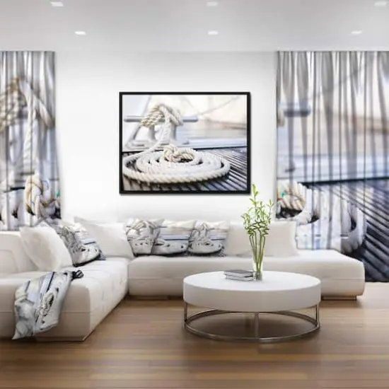 Designart - White Nautical Mooring Rope - Modern Landscape Framed Canvas Art Black {5}