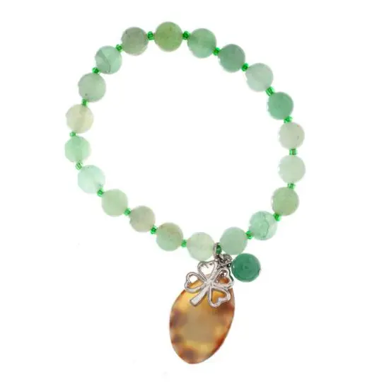 John Bead Aventurine Green Natural Stone Bracelet with Agate & Clover Charms {5}