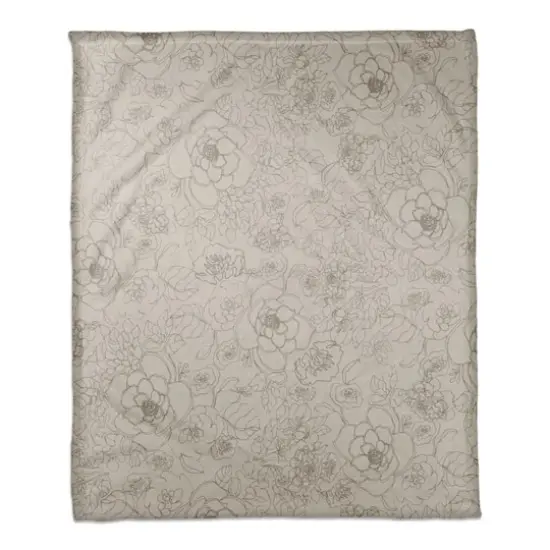Line Floral Coral Fleece Blanket Gray {1}