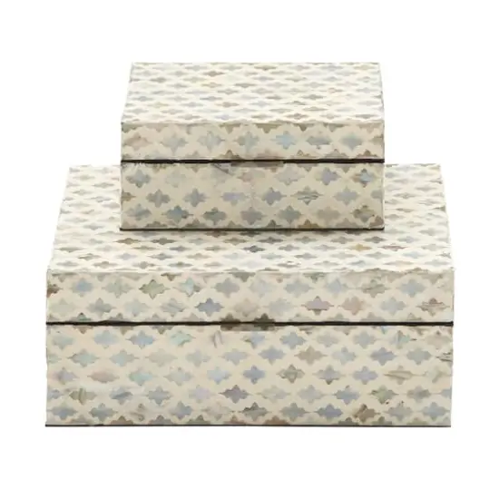 Coastal Rectangular White Wooden Zigzag Decorative Box Set {10}