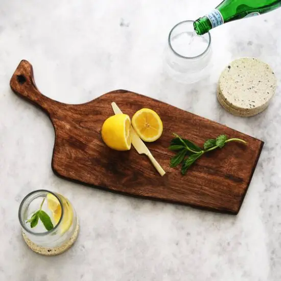 Hello Honey&reg; 19" Espresso Finish Modern Mango Wood Cutting Board with Handle {4}