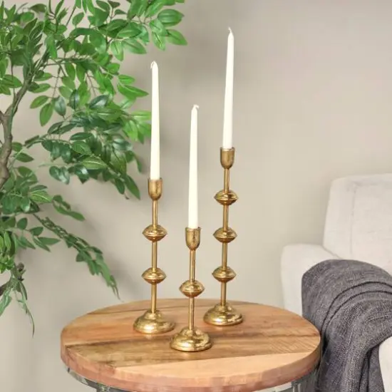 Gold Metal Slim Candle Holder Set {3}