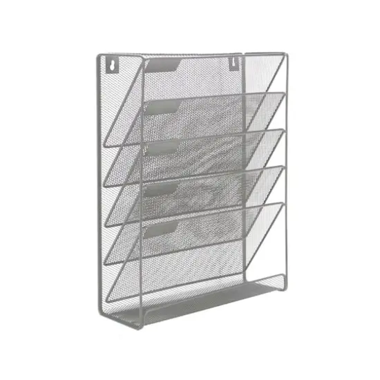 Mind Reader 6 Compartment Vertical Hanging Wall File & Chart Organizer Silver {6}