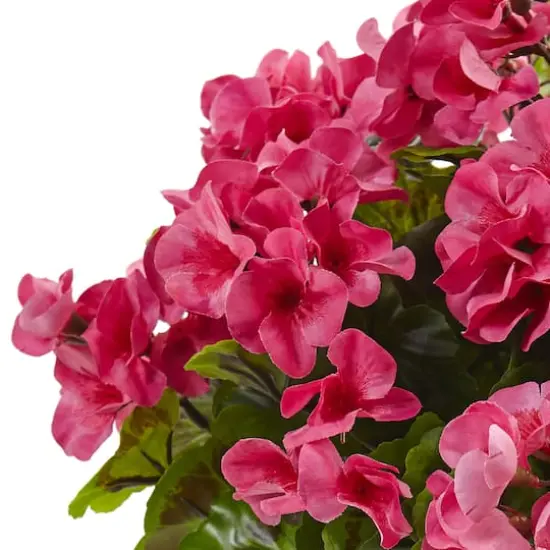 18.5" Pink UV Resistant Geranium Arrangement with White Metal Planter {3}