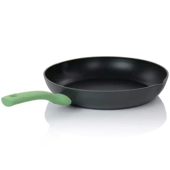 Oster Rigby 12'' Green Aluminum Nonstick Frying Pan with Pouring Spouts {4}